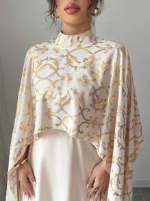 Rafferiza Apricot Foil Elegant Stand Collar Dolman Sleeve Long Dress For Women - Multicolor - View 5
