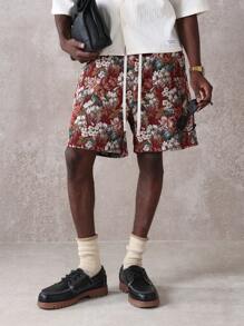 SUMWON Shorts de verano informales, de corte holgado, con estampado floral de tapicería, para usar en la playa, resort y vacaciones de primavera, con cordón para comodidad