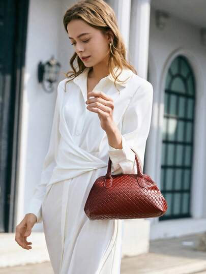 SHECARRY Women's Solid Color Burgundy Simple Tote Bag, Casual Everyday Carrying Bag Valentines