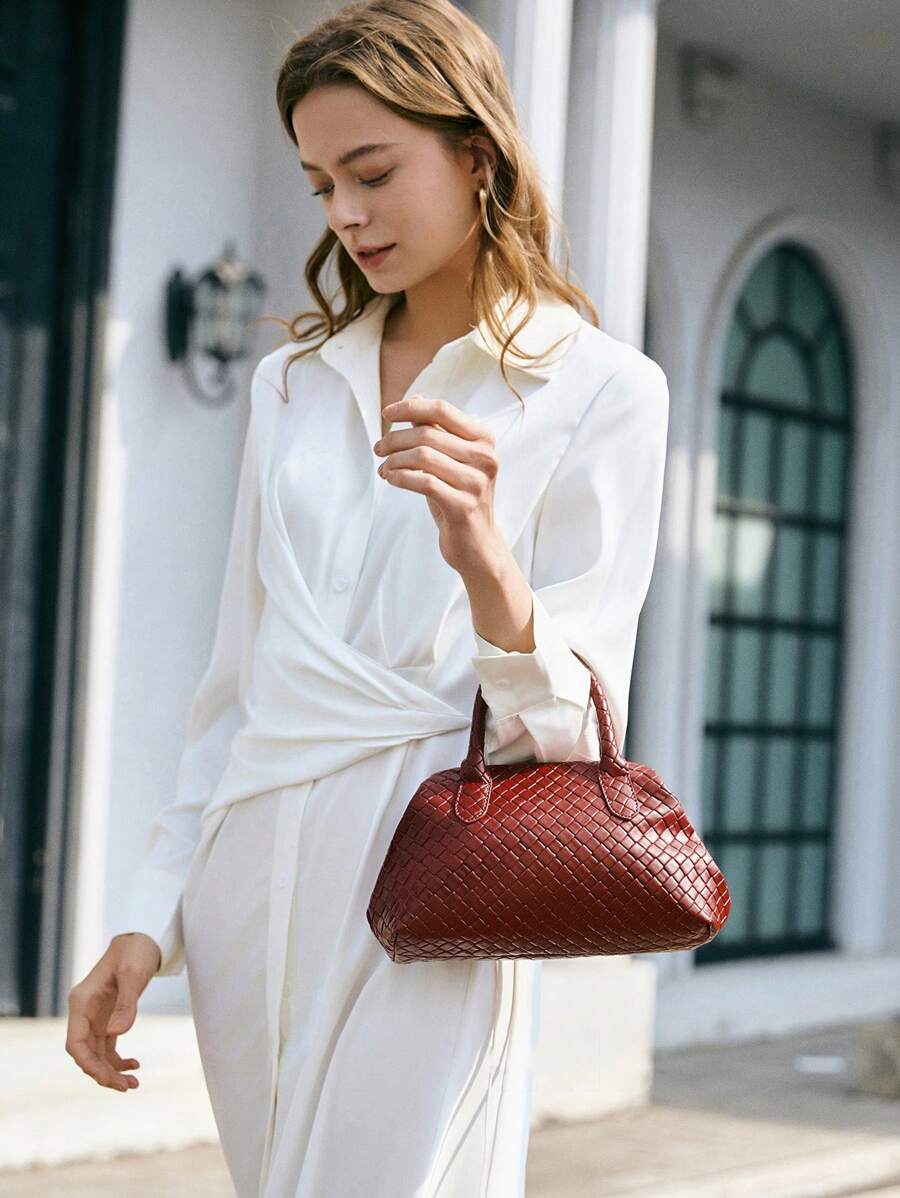 SHECARRY Borsa a tracolla donna, tinta unita bordeaux, semplice, borsa casual da tutti i giorni, ideale anche come regalo di San Valentino