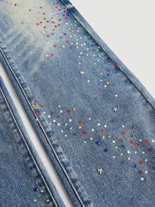 ROMWE MEN Street Life Men's Street Life Stacked Diamond Embellished Flared Jeans