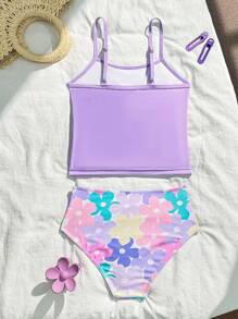 Tween Girl Layered Camisole Top And Floral Print Ruffled Triangle Tankini Swimsuit Set Bathing Suits For Girls One Price Bathing Suits For Girls Kids Sets For Girls Clothes Bathing Suits For Girl Swim Suits For Girls Two Piece