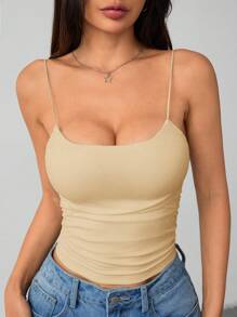 SHEIN PETITE Camiseta básica de mujer de cuello redondo ceñida, blanca, transpirable y sin sujetador - Albaricoque - Ver 8