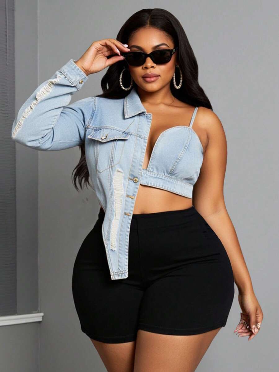 Slaydiva Plus Size Sexy Western Style Fashion Denim Jacket Summer For Women Festival Club Women Sexy - Blue - View 1
