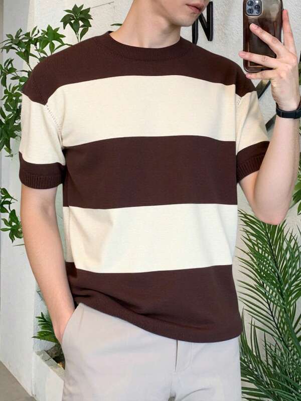 Manfinity CasualKnits Men Two Tone Knit Top For Summer Men T Shirts Casual