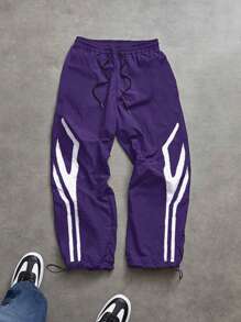 Manfinity Sport Corelite Men's Contrast Color Print Drawstring Waist Sports Pants Workout Clothes Running Pants Fall Breathable Sweat Pants - Purple - View 1