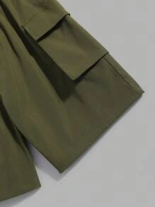 SHEIN 2pcs Set Tween Boys Casual Short Sleeve Shorts Set, Utility Pockets, Streetwear Punk Rock School Uniform Daily Outdoor Party Music Festival, Suitable For Spring/Summer