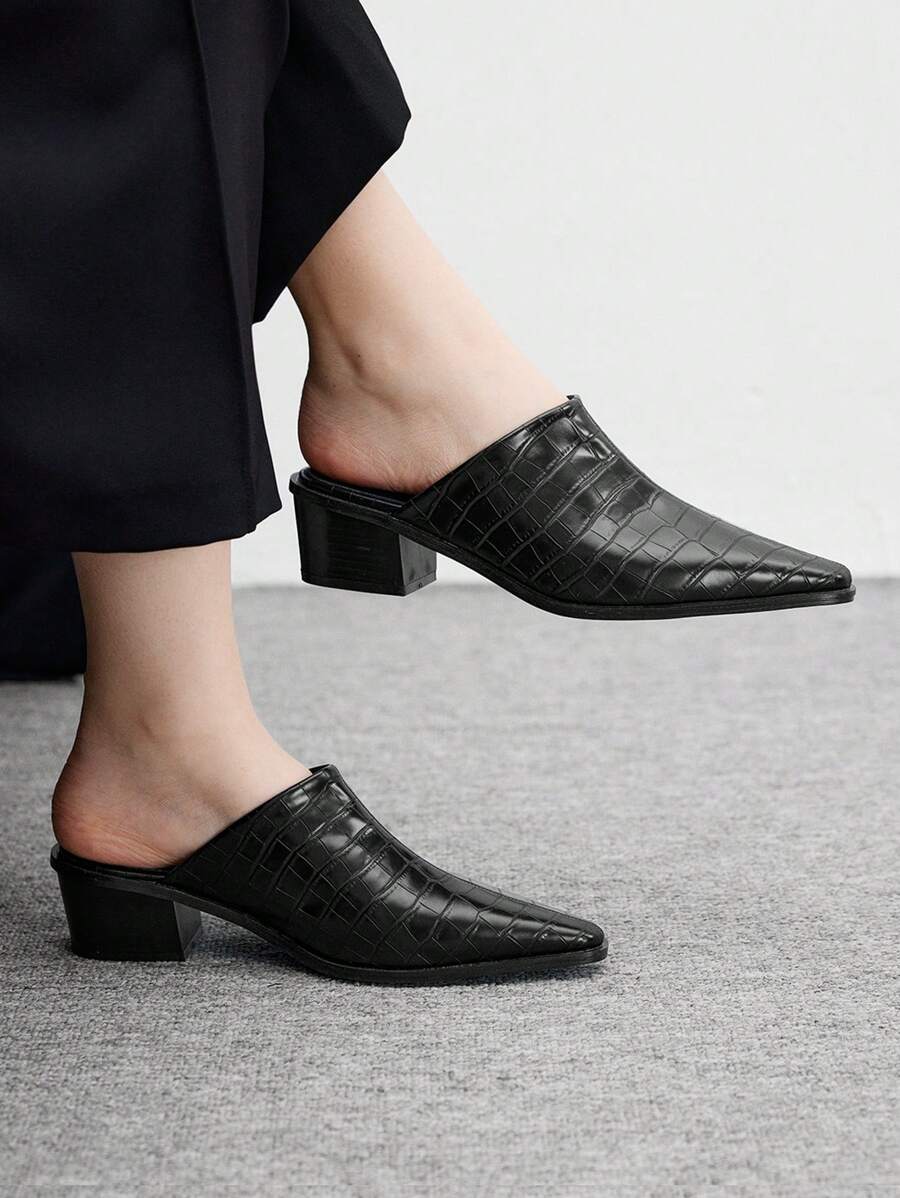 CUCCOO BIZCHIC Tacones altos de punta negra con tacón grueso, zapatos de tacón alto para mujer, elegantes, de estilo vintage, ideal para usar con atuendos casuales de primavera