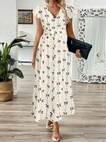 Chiquease 女式夏季长款V领A字腰花卉连衣裙超长款女装 - 彩色 - 查看 5