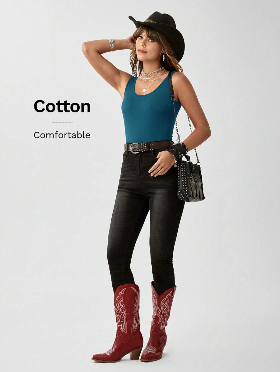 Wildy Solid Backless Tank Top - Teal Blue - View 1