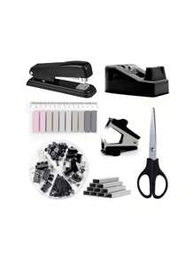 SHEIN 1set Student/Office Stapler, Scissors, Tape Dispenser, Staples Combo Pack,Back To School,School Supplies