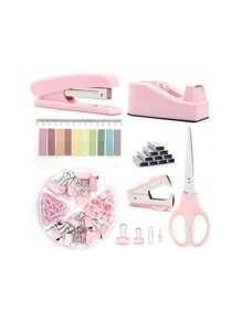 SHEIN 1set Student/Office Stapler, Scissors, Tape Dispenser, Staples Combo Pack,Back To School,School Supplies