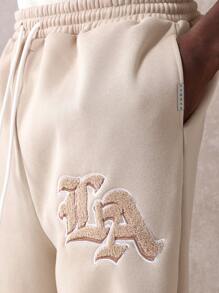 SUMWON 超大码慢跑运动裤刺绣运动家居裤冬季休闲运动训练街头装高品质抽绳腰部舒适旅行健身 - 卡其色 - 查看 7