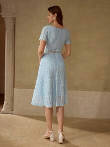 MOTF PREMIUM VESTIDO CON APLICACIONES DE ENCAJE - Azul - Ver 3