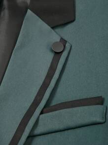 Manfinity Mode Men's Casual Blazer Suit, Contrast Color Block With Button Decor