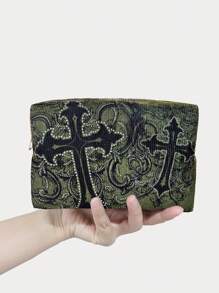 ROMWE Grunge Punk Dark Cross Design Octagonal Velvet Cosmetic Bag - Multicolor - View 5