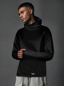 SUMWON Premium Athletic Performance Mock Neck Hoody Workout Training Top Running Fitness Gym Sweatshirt Fall Winter Active Wear Training Pullover - Black - View 1