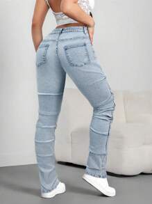 SHEIN Tall Jeans ajustados elásticos con pierna campana para mujeres, jeans negros largos para mujeres