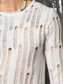 FeverCity Suéter de tejido con manga larga y estilo calado para hombres de la ciudad de la fiebre