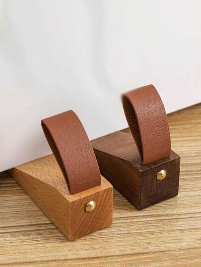 1pc Beech Door Stop, Wooden Door Stop, Windproof Door Stopper, Anti Collision Door Stop Holder With Lanyard Valentine's Day, Valentines Wedding, Birthday, Room Decor, Home Decor Living Room, Office Decor Items,Fall Decor