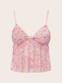 Sweetina 女士碎花荷叶边细肩带网眼背心 - 彩色 - 查看 1