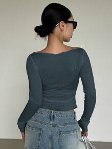 DAZY New Arrival Off-Shoulder Form-Fitting Women's T-Shirt, Autumn Sheer,Off Shoulder Top