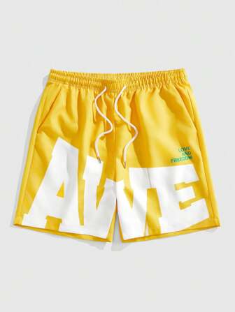 Street Life Pantaloncini casual estivi con stampa di lettere, vita con coulisse e tasche