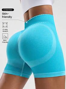 Seamluxe SHEIN Sport Seamless Women High Waist Tight Fit Workout Shorts, Suitable For Summer - Mint Green - View 1