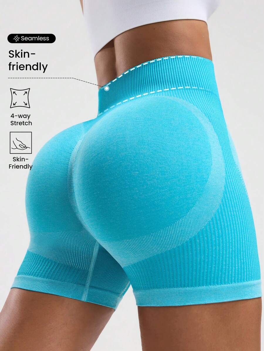Seamluxe SHEIN Sport Seamless Women High Waist Tight Fit Workout Shorts, Suitable For Summer - Mint Green - View 1