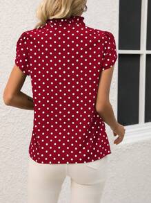 SHEIN Clasi Women Polka Dot Short Sleeve Casual Blouse (Random Print), Suitable For Summer - Red and White - View 2