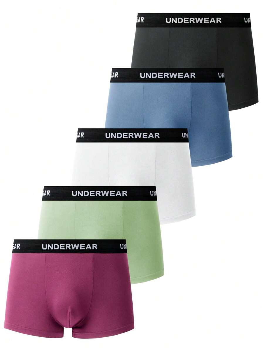 5pcs Men's Soft & Comfortable Letter Print Boxer Briefs - Multicolor - View 1