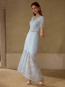 MOTF PREMIUM LACE MERMAID HEM DRESS - Blue - View 6