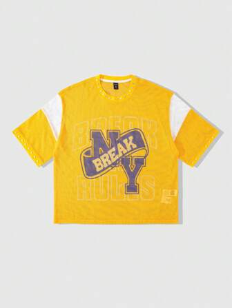 Prep T-shirt imprimé à coupe ample et respirant en maille pour hommes, été