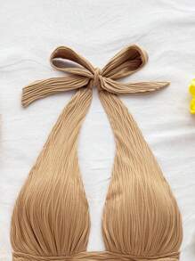 Soleia 女士度假 V 领纹理面料 A 字下摆紧身背心，适合度假、音乐节、波西米亚风、节日约会、下午茶 - 卡其色 - 查看 4