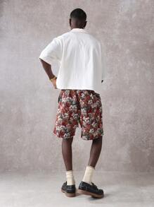 SUMWON Shorts de verano informales, de corte holgado, con estampado floral de tapicería, para usar en la playa, resort y vacaciones de primavera, con cordón para comodidad