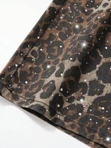 ROMWE MEN Street Life Men's Rhinestone Leopard Print Pocket Summer Casual Denim Shorts - Multicolor - View 5