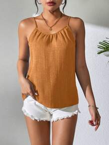 SHEIN LUNE Top sin mangas de unicolor versátil y casual, apto para el verano - Mostaza Amarilla - Ver 4