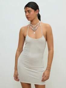 COUREZ Robe ajustée à encolure ras-du-cou / Tenues d'été pour femmes / Robes d'été pour sorties décontractées / Tenues vintage pour vacances et voyages Y2K - Blanc - Voir 3