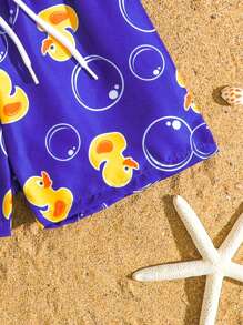 Baby Boy Beach Duck Print Drawstring Swimming Shorts - Purple - View 4