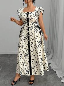 Modelyn Vestido de talla grande elegante con estampado de mariposa y tirantes cruzados