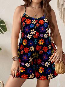 Breezaya Plus Size Women Cartoon Print Cami Jumpsuit, Spring/Summer