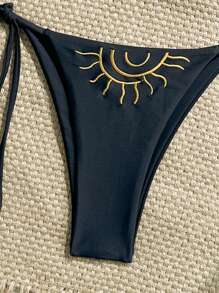 Swim Mod Women's Resort Beach Sunflower Embroidered Swimsuit Set For Summer Beach Vacation - Black - View 4