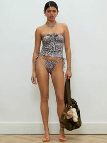 COUREZ Bikini con top a fascia e slip con lacci a stampa animale, set per spiaggia estiva, vacanze, stile Y2K, casual vintage