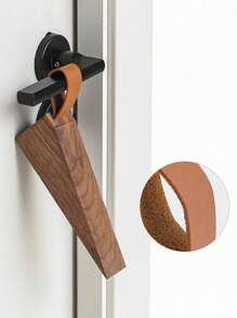 SHEIN 1pc Beech Door Stop, Wooden Door Stop, Windproof Door Stopper, Anti Collision Door Stop Holder With Lanyard Valentine DAY, Valentines Wedding, Birthday, Room Decor, Home Decor Living Room, Office Decor Items,Fall Decor