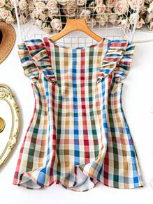 SHEIN LUNE Chemisier casual à imprimé à carreaux pour femme grande taille, pour l'été