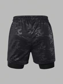 Gym Rark 3Pcs Men's Drawstring Waist Solid Color + Allover Print Pocketed Summer Sports Shorts Biker Shorts Running Shorts - Blue - View 2