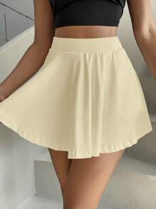 Zolique Women's Casual Solid Color Phone Pocket Shorts Skirt, Summer - Apricot - View 4