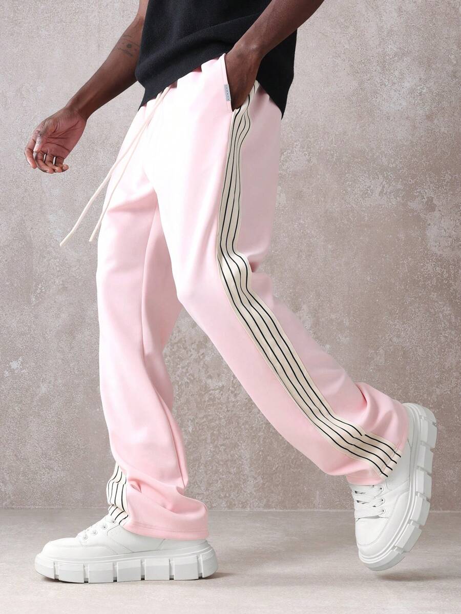 SUMWON Streetwear Athletic Joggers Track Pants Flared Wide Leg Retro Side Stripe High Waist Casual Loungewear Sporty Training Pants Spring Autumn Fitness Activewear - Baby Pink - View 1