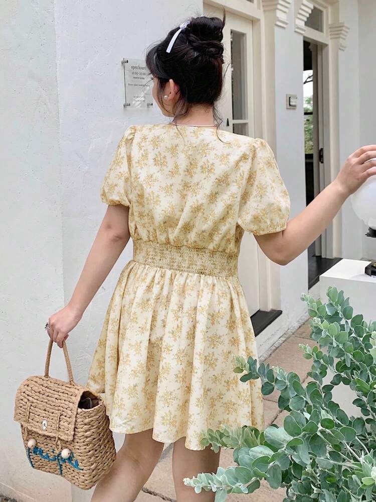 Dazy Plus Short Ditsy Floral V-Neck Casual Mini Dress For Summer Boho