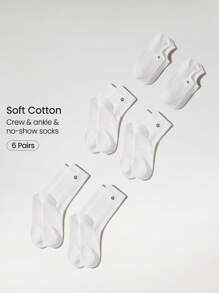 GLOWMODE 6 Pairs Comfort In Motion Breathable Mesh Compression Socks Logo Embroidery Daily Casual Vacation Wear - White - View 1